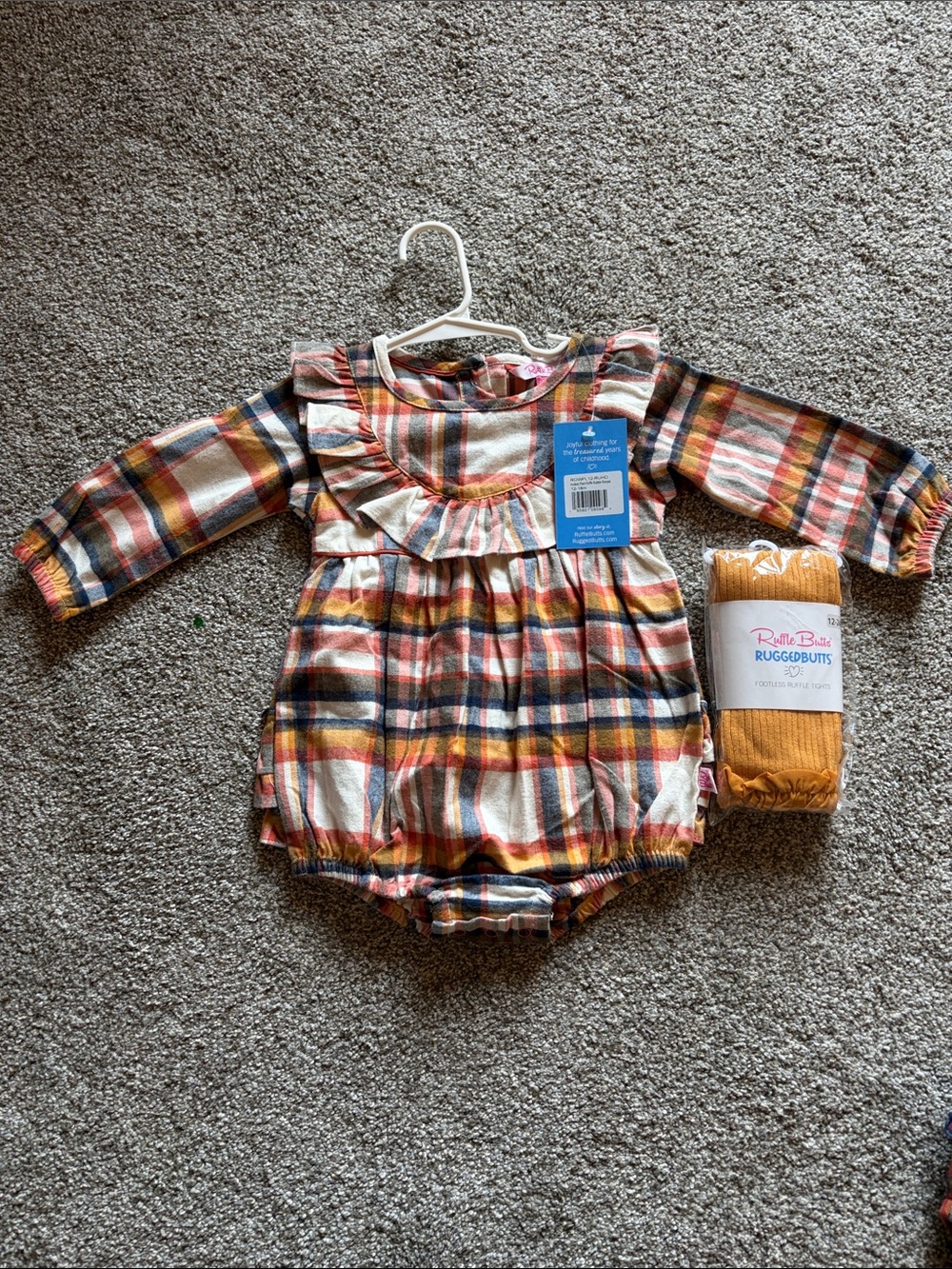 Ruffle Butts Plaid Bubble Romper with Tights